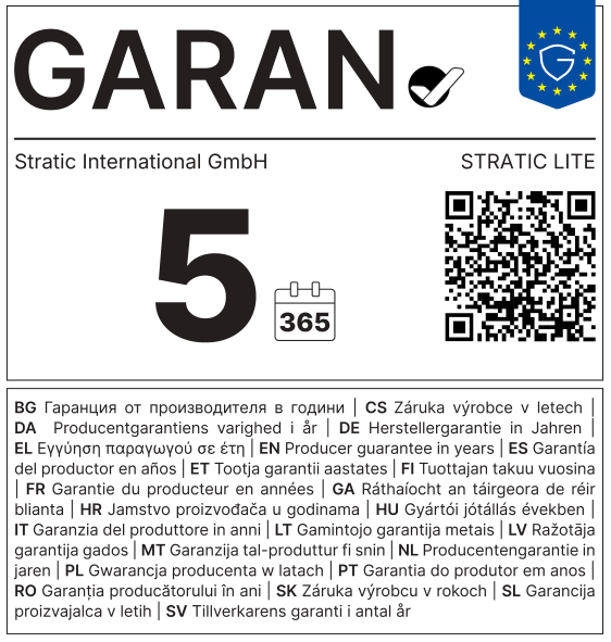 EU GARAN-label: producentengarantie in jaren: 5 – Stratic