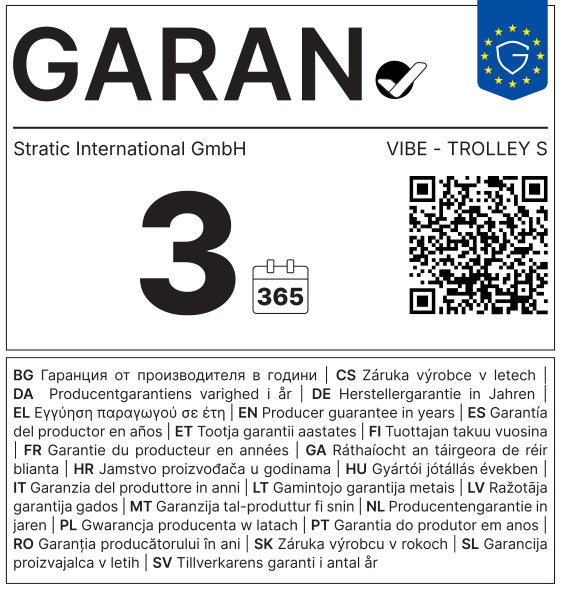 EU GARAN label: producer guarantee of durability in years: 3 – Stratic